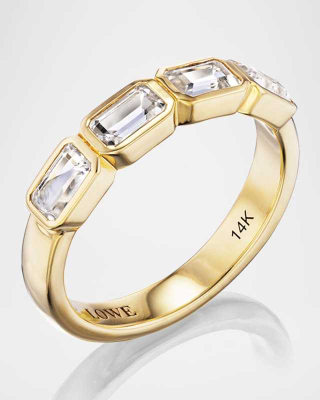 14K Yellow Gold Emerald-Cut Crystal Stacking Band Ring